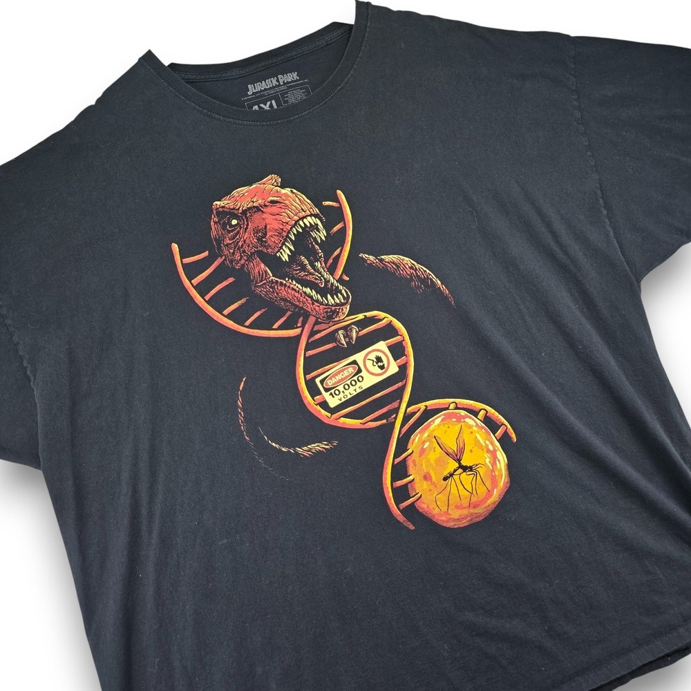 Jurassic Park Men 4XL Black Cotton DNA T-Rex Mosquito Graphic T-Shirt Loot Crate